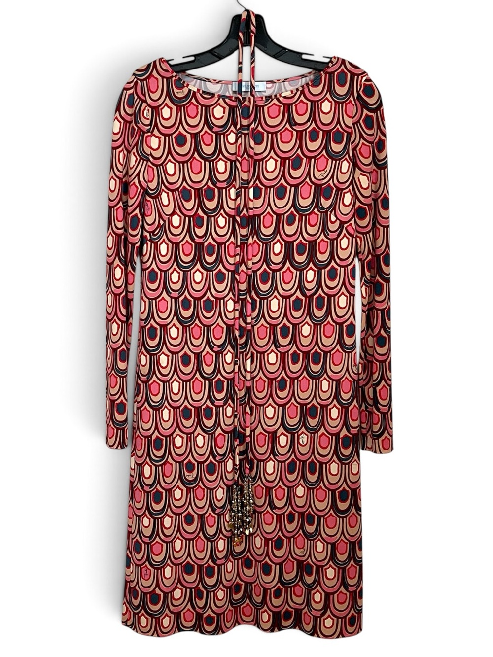 Vintage Emilio Pucci Silk Jersey Long Sleeve Dress Scallop Print Sz 8